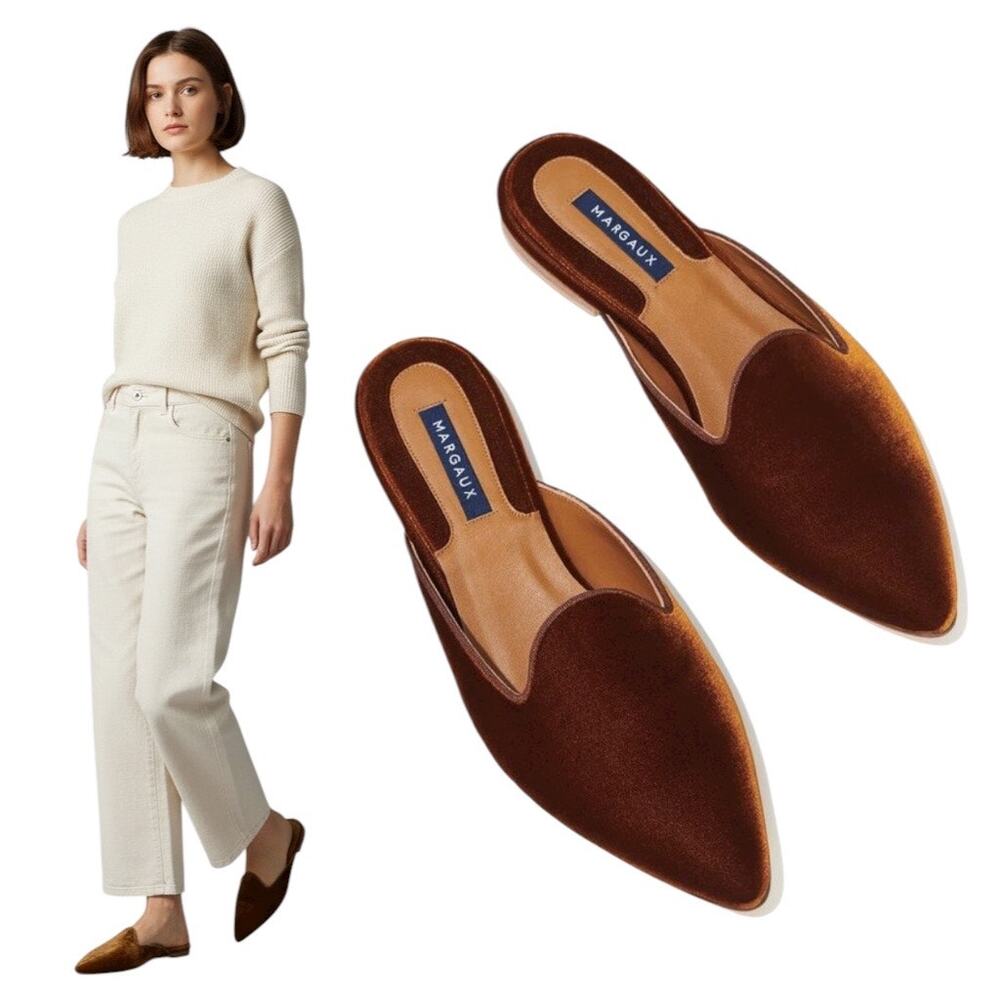 Margaux Velvet Pointed Toe Slip On Mules Rust Brown Size 41.5M